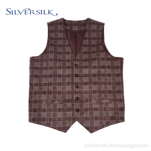 Stylish Tuxedo Waistcoat Plaid Corduroy Men Suit Vest